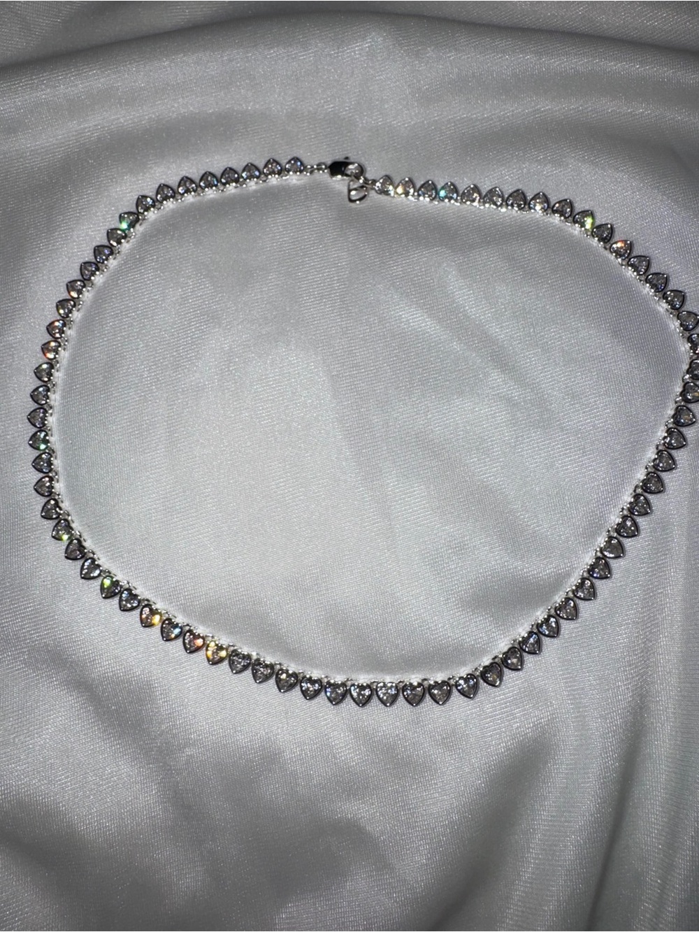 Dainty Silver Heart Tennis Necklace with Sparkling CZ Accents